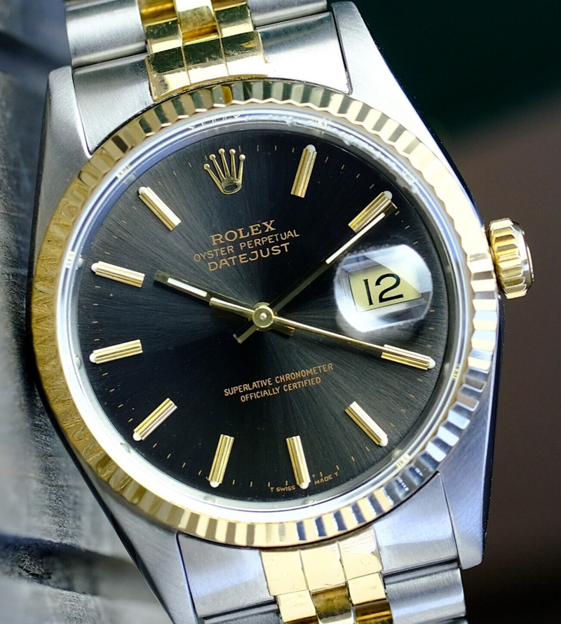 ROLEX MENS DATEJUST WATCH GOLD STEEL BRONZE DIAL FLUTED AUTOMATIC 36MM TKV Watches Inc