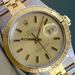 ROLEX MEN'S DATEJUST SS & GOLD CHAMPAGNE DIAL THUNDERBIRD BEZEL 16253 36MM WATCH