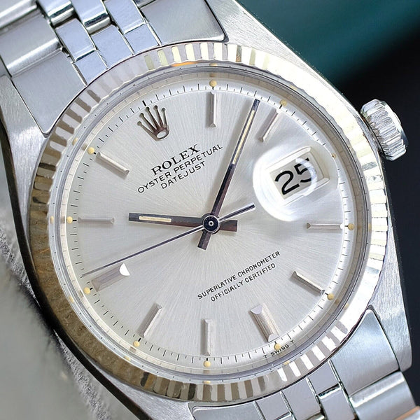 ROLEX DATEJUST MENS WATCH STEEL SILVER INDEX DIAL FLUTED BEZEL 36MM AUTOMATIC